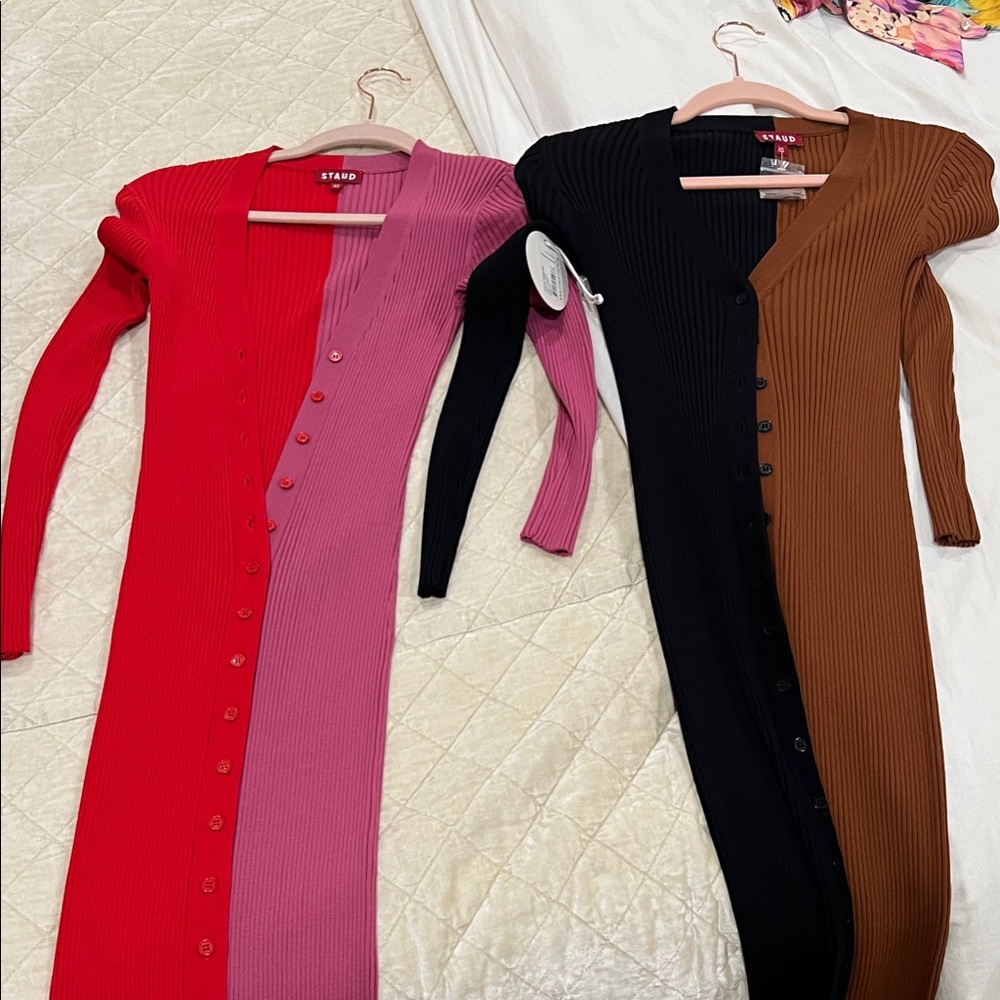 STAUD Multicolor Ribbed Knit Dresses